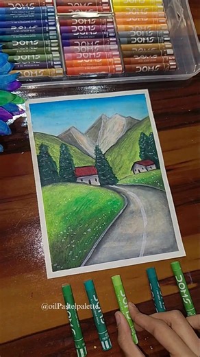😍 Easy Mountain Scenery Drawing 🏔️✨ | Oil Pastel Art #shorts #trending #shortsfeed #painting #viral