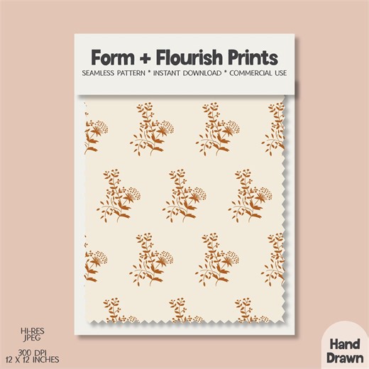 Vintage Cream Orange Floral Seamless Pattern, Cottagecore Digital Paper, Hand Drawn Botanical Repeat, for Fabric & Wallpaper, Commercial Use - Etsy