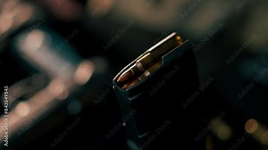 close-up a professional shooting range on a black table, gun shop introductory training on professional equipment