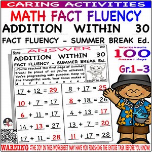 Math facts fluency timed tests Addition Within 30 Drill Speed - Summer Break Ed.