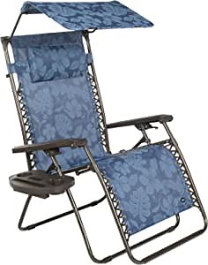 Bliss Hammocks GFC-465WBF Wide XL Zero Gravity w/Canopy, Pillow, & Drink Tray Folding Outdoor Lawn, Deck, Patio Adjustable Lounge Chair, Weather and Rust Resistant, 30-Inch, Blue Flowers