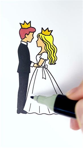 💙 Beautiful Princess Bride with Prince 👸🤴 Glitter Art ✨ #blue #dress #color #easy #couple #love