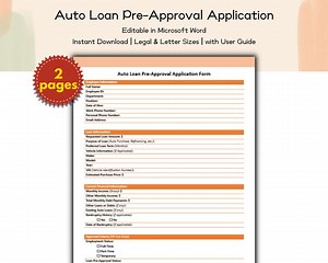 Auto Loan Pre-approval Application – Editable and Printable Template for Vehicle Financing, Credit Assessment and Loan Qualification - Etsy