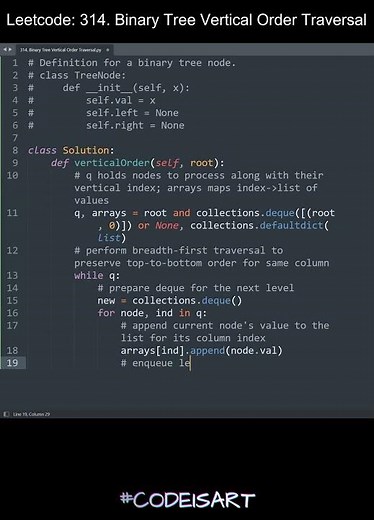 Leetcode 314. Binary Tree Vertical Order Traversal in Python | Python Leetcode | Python Tutorial