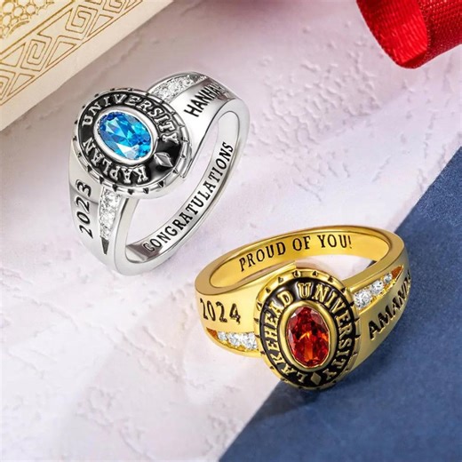 Graduation Class Ring With Customized Engravings   Birthstone, 2025 Custom Class Ring With Name   School Engravings, College Graduation - Etsy