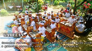 5 Balinese Musical Instruments🎶🎶 Gamelan - Gamelan refers to both the traditional music made with a gamelan ensemble and the musical instrument used to play the music, which is mostly made from bronze, copper, and bamboo. A Gamelan consists of percussion, metallophones, and traditional drums. Kendang -Kendang is a traditional Balinese drum. It is made from wood and buffalo skin in cylinder form. It is played by using a wooden stick or using the palm of the hand. Ceng-ceng -Ceng-ceng is a coupl