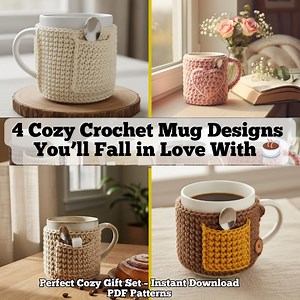 Crochet Mug Cozy Pattern Bundle | 4-in-1 Coffee Cup Sleeve (PDF) - Etsy