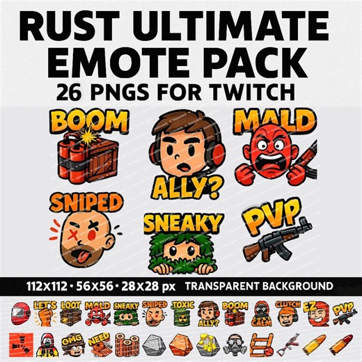 Twitch Rust Emotes – 26 PNG Reactions for PvP, Loot, Toxic Moments | Discord Overlay Pack - Etsy Sverige