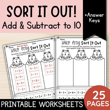 Spring Math: Sort It Out Add & Subtrac to 10 Cut & Paste | K - First Grade