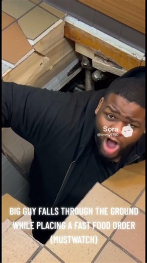 BIG GUY FALLS THROUGH THE GROUND WHILE PLACING A FAST FOOD ORDER (MUSTWATCH) #FASTFOOD
