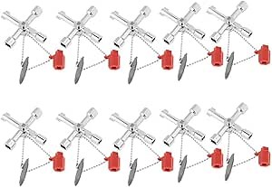 HEEPDD 10Pcs 4 in 1 Universal Utilities Key, Multifunctional Water Key Cross Key with Bit for Electrical Cupboard Box Train Door Valve Faucet Spigots