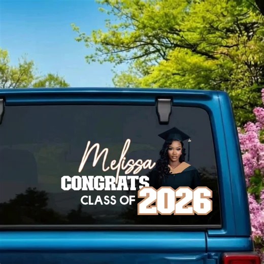 Class of 2026 is almost here! 🥂 Whether you’re a proud parent, a bestie, or the grad yourself, show off that hard work with a custom photo decal for your ride. Turn that favorite grad portrait into a high-quality window decal and let the whole world know you’re leveling up.https://graphicsbyfrita.etsy.com #graduate #ClassOf2026 #Graduation2026 #CustomDecals #SeniorSzn #GraduationGifts #CustomVinyl #SmallBizTikTok #senioryear