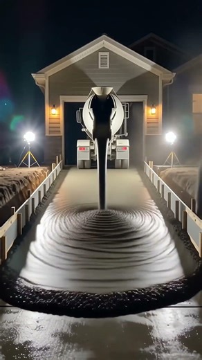 Concrete Build – Night Garage Ramp Pour Under Floodlights