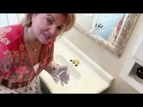 Before and After How to Paint a Sink I Countertop I Counter I Carrara Marble I Farmhouse Bathroom