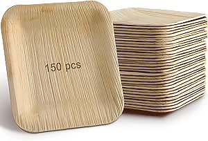 Didaey 150 Pieces 4 Inch Palm Leaf Square Bamboo Plates Disposable Wood Dinnerware Set Leaf Plates for Weddings Catering Events Birthday Summer Party