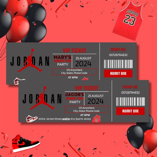 Jordan Year Party Ticket Invitation: Editable Canva Template (digital Download) - Etsy