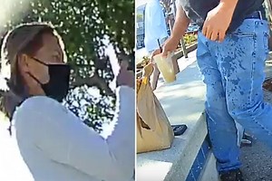 Woman throws COFFEE in man’s face because he has no mask, then plays victim