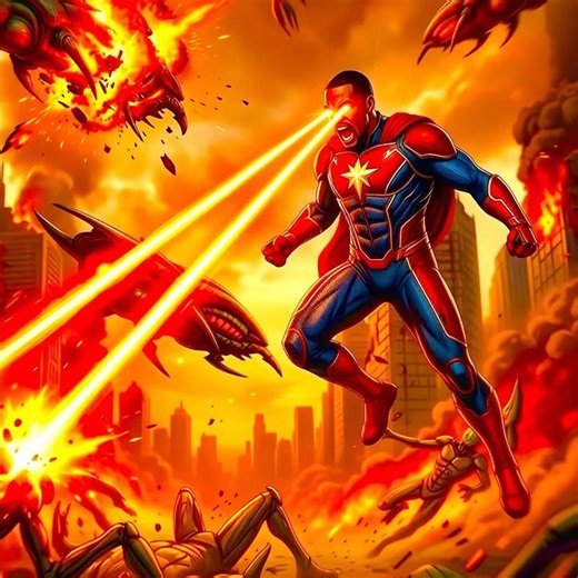 Super Hickman Unleashes HEAT VISION On Alien Armada! 🔥 #SuperHickman #superheroart