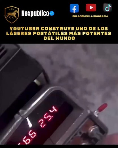 Nexpublico on Instagram: "Te gusta la tecnología? Sigue @nexpublico 💎 ✨ El químico y creador de contenido conocido como Styropyro (Drake Anthony) desarrolló uno de los láseres portátiles más potentes del mundo, con una potencia aproximada de 250 vatios, unas 50.000 veces más fuerte que un puntero láser común de 5 miliwatts. El dispositivo, capaz de encender objetos al instante, utiliza una matriz de diodos láser azules y está alojado en una carcasa modificada de radar gun con un sistema de enfr