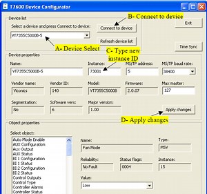 Changing the BACnet device instance of the SE7000 series room controllers.