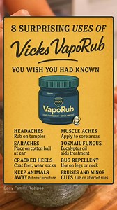 You’ve been using it wrong this whole time! 😱 Here are 8 SURPRISING ways to use Vicks VapoRub you’ll wish you knew sooner 👀👇 💥 From headaches to cracked heels—#3 blew my mind!💙 Grandma was right… again. #HomeRemedies #LifeHacks #VapoRub | Easy Family Recipes