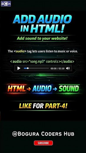 Add Audio in HTML | Add Sound to Your Website in 10 Seconds! 🎵 |HTML Audio Tag Explained |Learn HTML