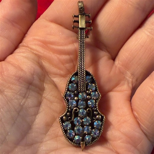 Violin Brooch Rhinestone Fiddle Instrument Pin Blue Aurora Borealis – 2.75” - Etsy