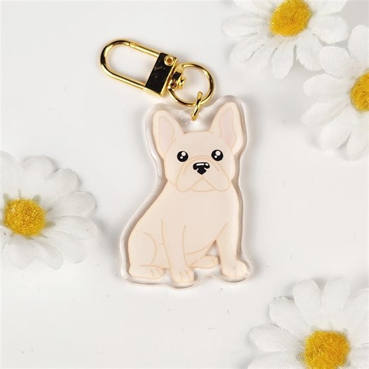 Cream French Bulldog Acrylic Keychain, Hand Drawn Art, Gold Hardware - Etsy