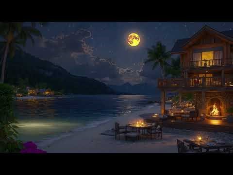 Luxury Beach Dinner Under a Glowing Moon | Ocean Night Ambience for Relaxation & Sleep