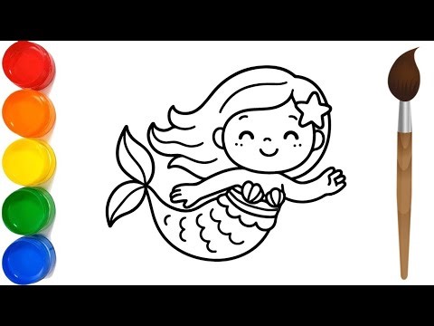 Cute mermaid drawing and coloring for kids and toddlers.#236