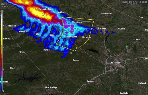 Flash Flood Warning for Little Rock, Arkansas. Hourly rainfall has been over 3"/hr in some spots NW of the city. #arwx | WeatherMatrix