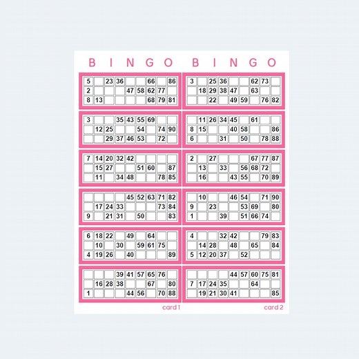 Printable UK Style 1-90 Bingo Ticket Cards - 2 per Page – 500 Pages / 1000 Cards – Pretty in Pink! - Printable PDF Download - Etsy UK