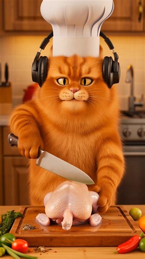 Cat cooks chicken 😻#viral #short #shorts #subscribe #cat #shortvideo