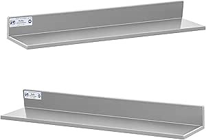 Hally Stainless Steel Wall Shelf 8.6 x 30 Inches 58 lb, NSF Commercial Heavy Duty Wall Mount Floating Shelving for Restaurant, Kitchen, Home, Hotel and Bar, 2 Pack