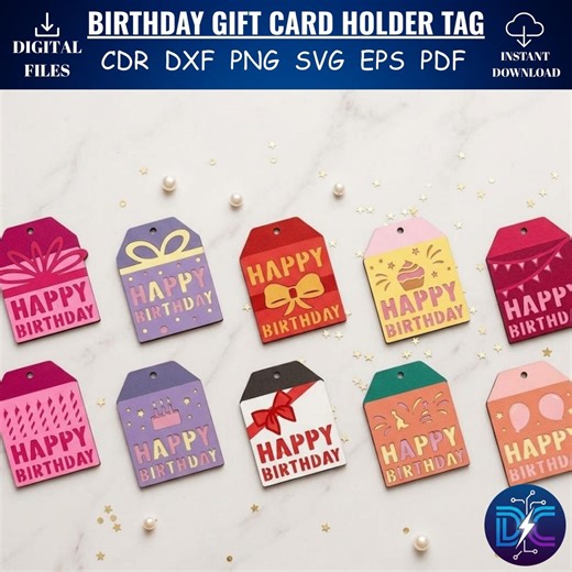 Birthday Gift Card Holder SVG Bundle, Laser Cut Gift Tag Template, 3D Layered Birthday Tags, Paper Cut Gift Card Envelope, Glowforge Files - Etsy