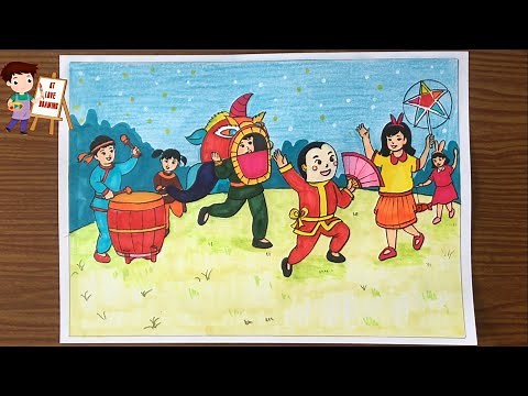 Vẽ Tranh Tết Trung Thu | Vẽ lễ hội múa lân | Khai thác yếu tố dân tộc trong sáng tạo mĩ thuật