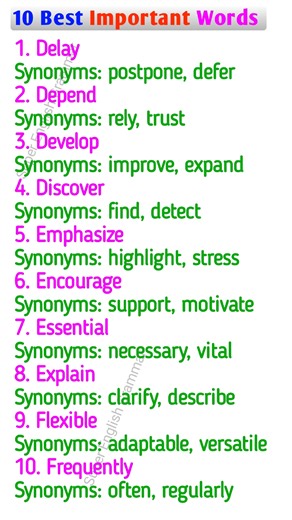 1.4K views · 12 reactions | 10 Best Important Words in English Language #vocabulary #synonyms #English #IELTS | Super English Grammar | Facebook