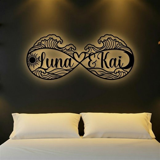 Personalized Beach Infinity LED Metal Sign, Custom Ocean Couple Name Wall Decor, Coastal Wedding Gift - Etsy