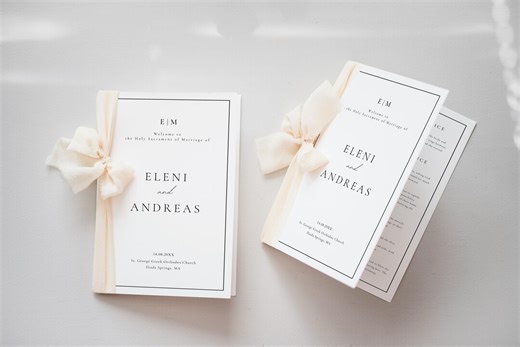 Greek Orthodox Wedding Program Template, Minimal Monogram Order of Service, Elegant Modern, Itinerary, Custom Print Folded Booklet, Canva P7 - Etsy