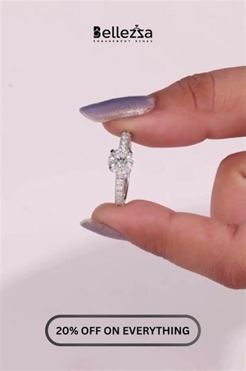 Round Cut Three Side Pave Setting moissanite Engagement Ring