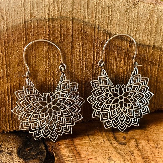 Filigree Mandala Hoop Earrings, Lotus Hoop Earrings, Floral Drop Earrings, 925 Sterling Silver Earrings, Womens Jewellery - Etsy