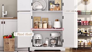 HOSTACK 64" Tall Pantry Cabinet, Modern Farmhouse Kitchen Pantry, Wood Bathroom Storage Cabinet, Large Bookcase, 4 Doors|Adjustable Shelves, for Dining Room, Living Room, Home Office, White