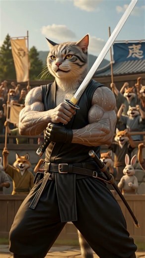 Ninja Cat Cuts Orange in Mid-Air 🍊⚔️ | Epic Slow Motion Cartoon (Satisfying & Funny)