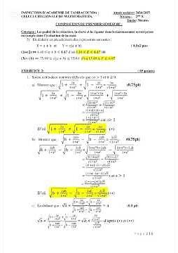 Devoir de math 2nd C du 1er trimestre
