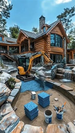 Luxury Log Cabin with Waterfall Pool 🏡 | Dream Forest House Design 2026#shorts #cozyhome #epoxyfloor