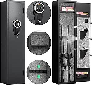 Quick Access 2 Rifle Safe with Silent Mode, Gun Cabinet with Removable Shelf and Adjustable Gun Slots, Safe for Home Rifle and Pistols