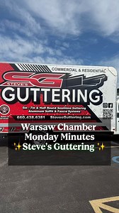Today’s Warsaw Chamber Monday Minutes features Steves Guttering, LLC, a trusted local business serving Warsaw and the surrounding areas since 2003. 🏡✨ They keep one of the largest stocked inventories of gutter materials in our region and are one of the only companies in Missouri with a seamless gutter machine. This means custom-fit gutters made right on-site for your project! From installation and repair to cleaning, gutter guards, and commercial seamless gutters, their master installer team br