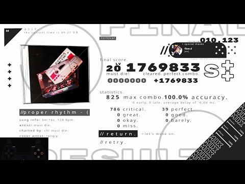 UNBEATABLE - (Lv20) proper rhythm-(must die! remix) / (★)Star : Perfect combo 100% S++ ※Controller
