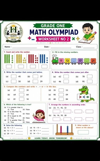 Math Olympiad WorksheetsGrade - 1Follow @ Happy Scholars HubFor pdf worksheet please comment