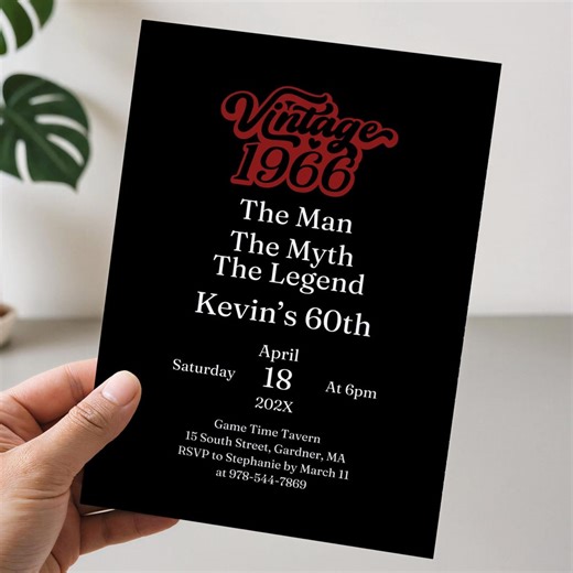60th Birthday Invitation • Vintage 1966 Design • Editable Canva Template • Printable Invite - Etsy